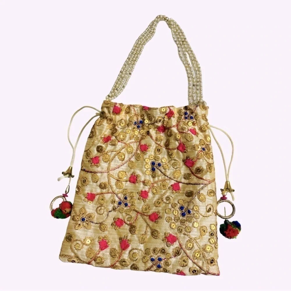 Royal Gold Zari Potli Bag. Wedding purse, evening purse, prom purse